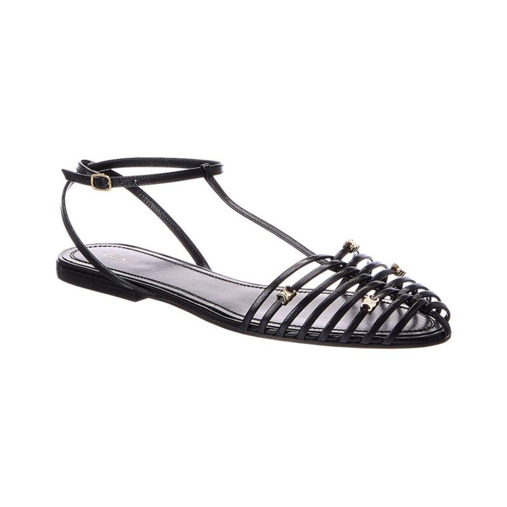 Celine Caged Leather Sandal, Black